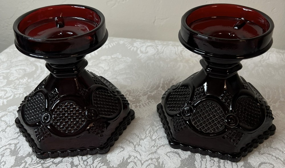 VTG Avon Cape Cod Ruby Cranberry Red Glass Hurricane Lamp Candle Holder BASE