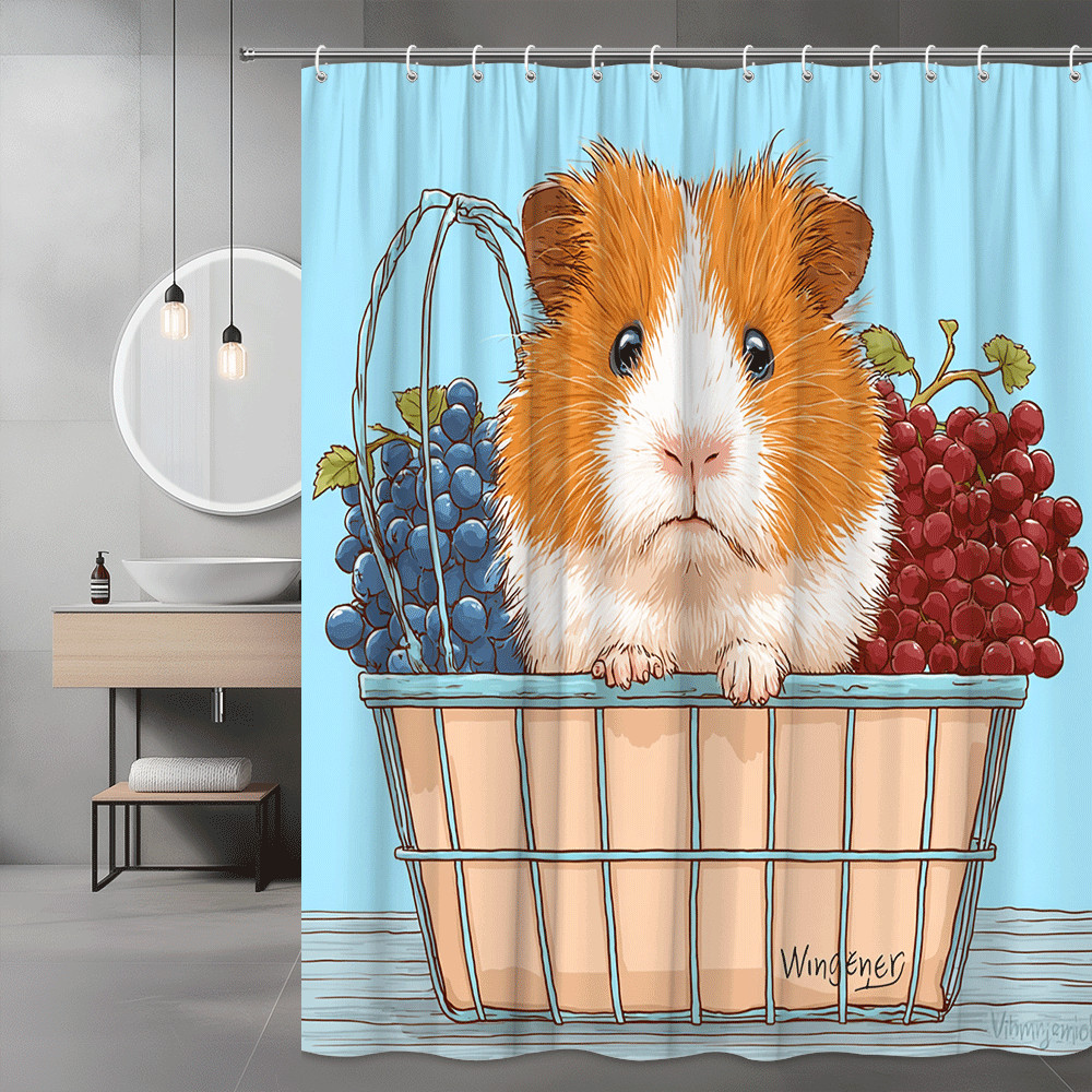 Guinea Pig in Basket Shower Curtain Blue Background