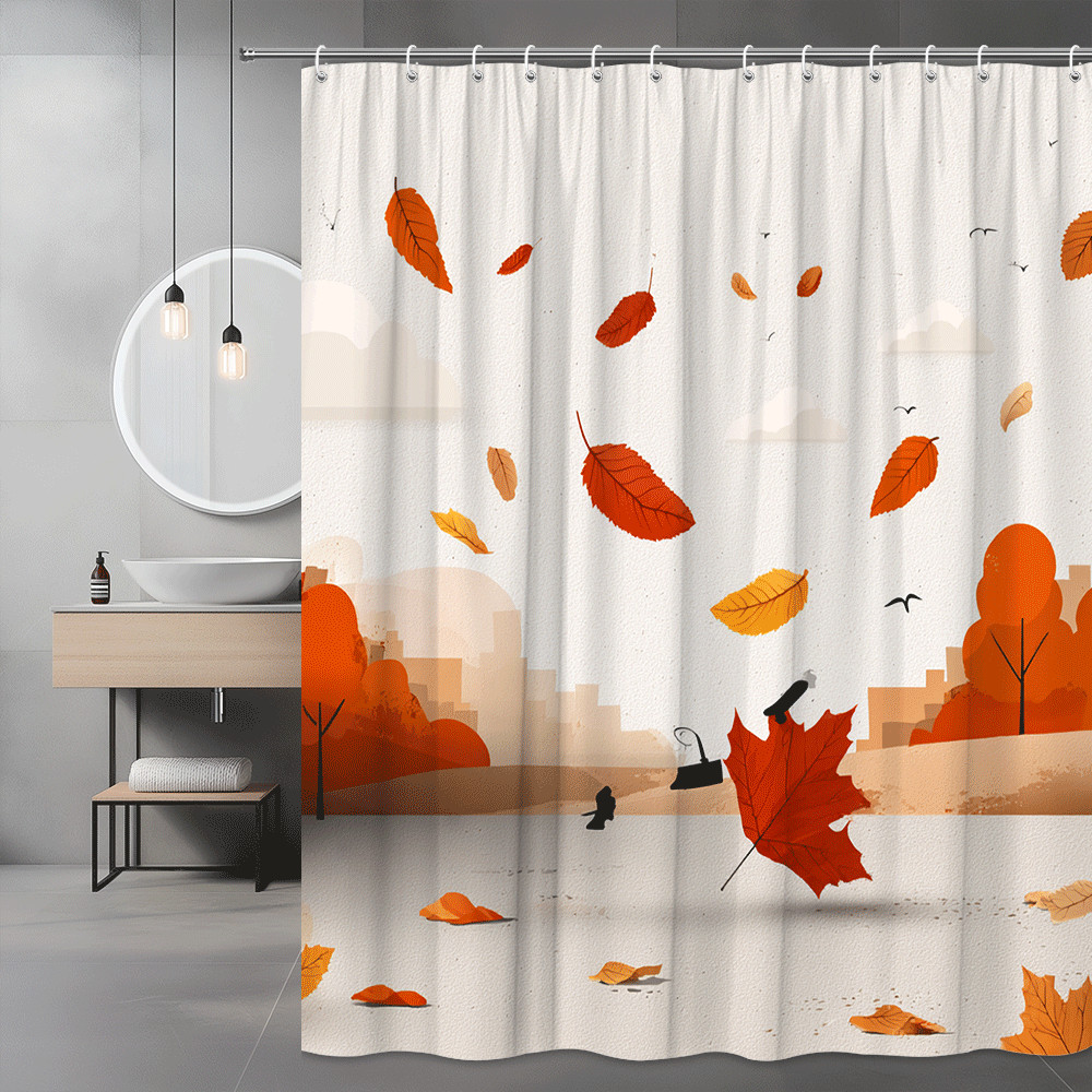 Autumn Leaves Shower Curtain Fall Forest Cityscape Print