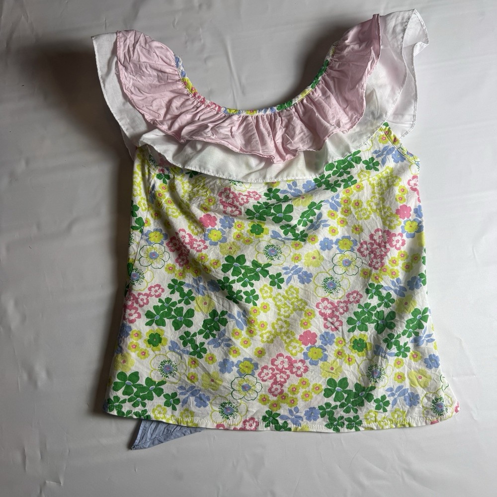 Bella Bliss Girls Size 8 Floral Ruffle Flutter Sleeve Top Cotton Preppy EUC