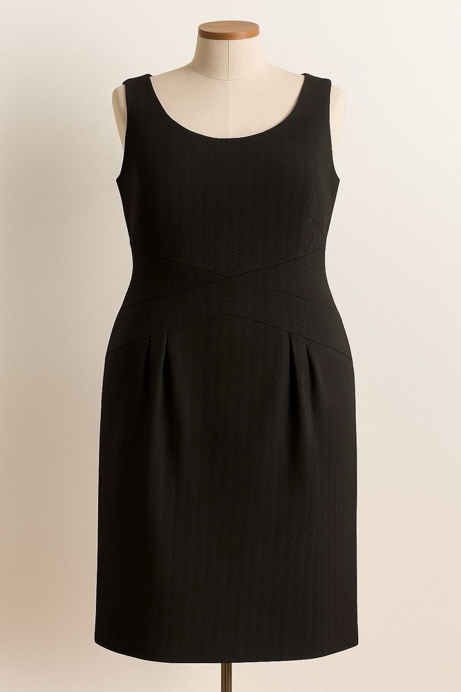 Jones New York Black Textured Sleeveless Sheath Dress Women’s Size 14 Knee Lengt
