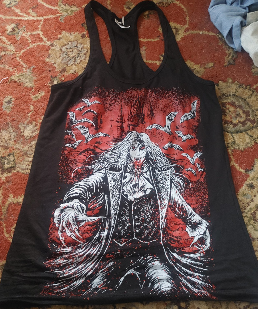 Black Red White Women's Scoop Neck Racerback Sleeveless Vampire Graphic Tank Top