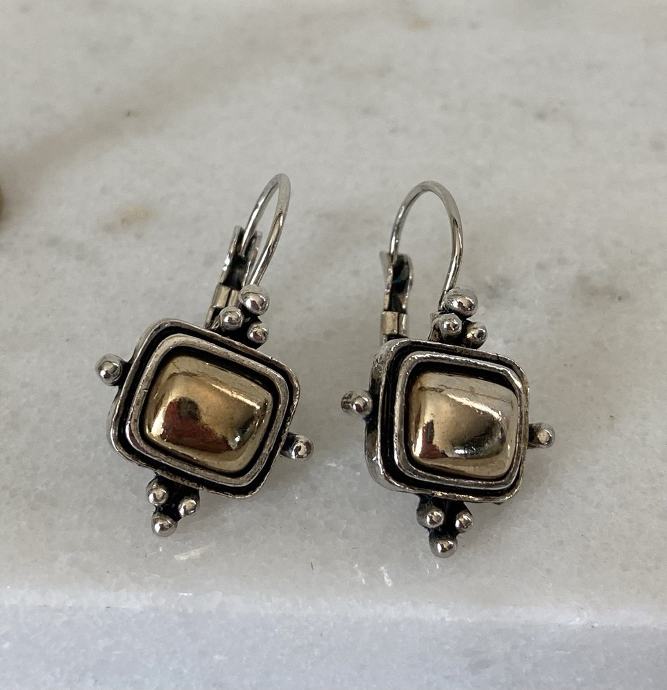 Sterling Silver Clip Earrings with A Gold Tone Accent