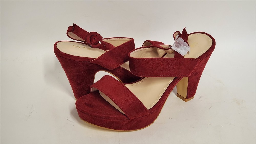 Allegra K Womens Burgundy Slingback Platform Chunky Heels Size 7.5 M US