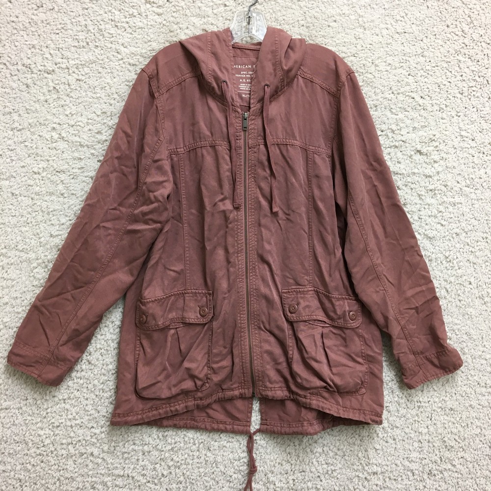 American Eagle Jacket Extra Large Adult Red Utility Full Zip Hooded Womens XL