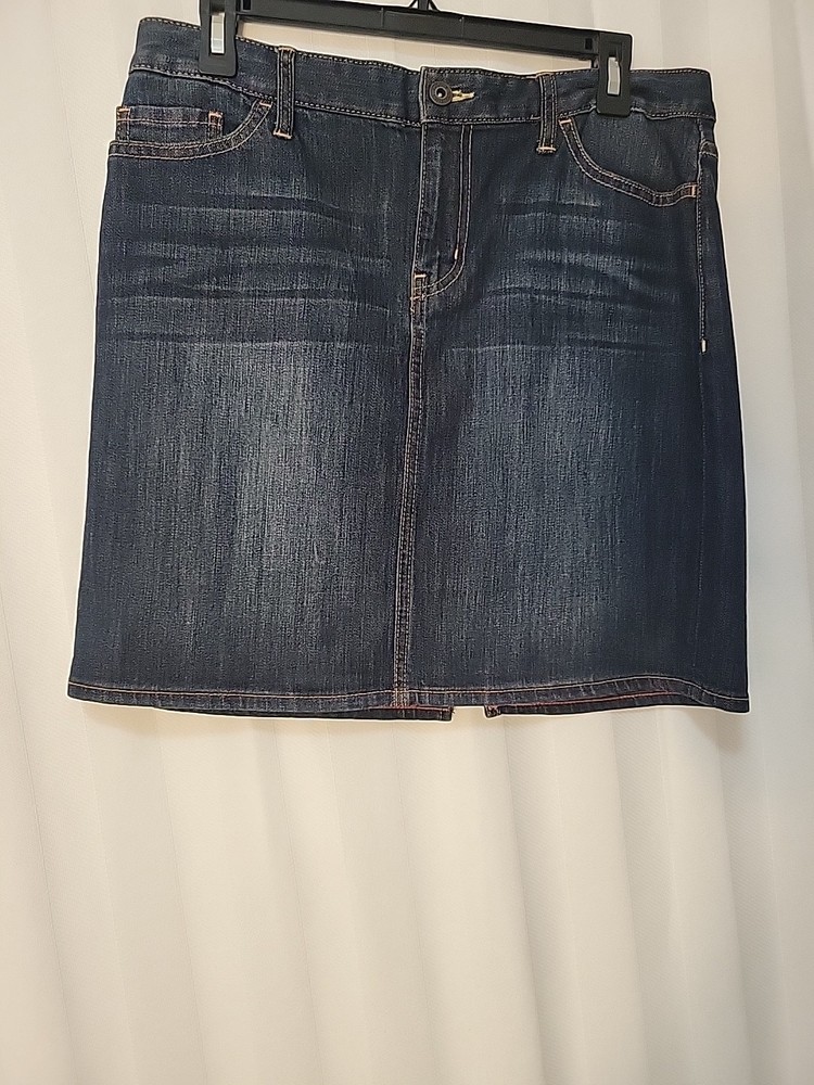 Tommy Hilfiger Denim Skirt Womens Size 8 Blue Knee Length Back Slit Cotton