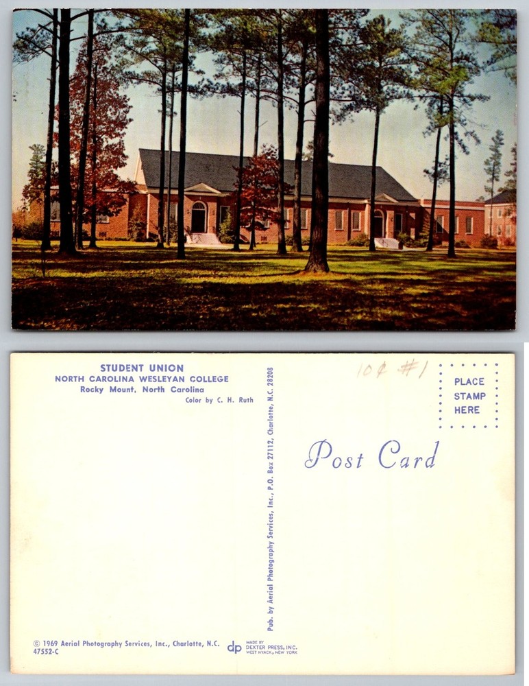 1969 North Carolina Wesleyan College Student Union Rocky Mount NC Postcard