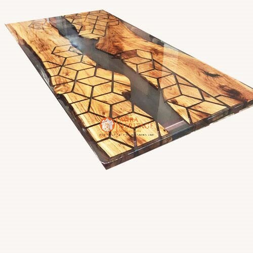 Handmade Acacia Wood Dark Brown Epoxy Resin Luxury Conference Table for Modern Interiors-image
