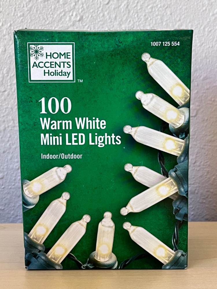 Home Accents 100 Warm White LED Mini String Lights Christmas w/ Green Wire NEW