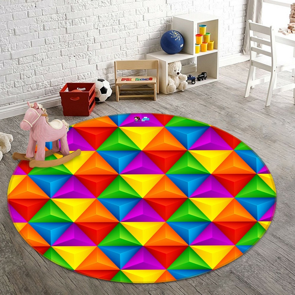 3D Colored Triangle Round NAO10379 Game Rug Mat Elegant Photo Carpet Mat Fay
