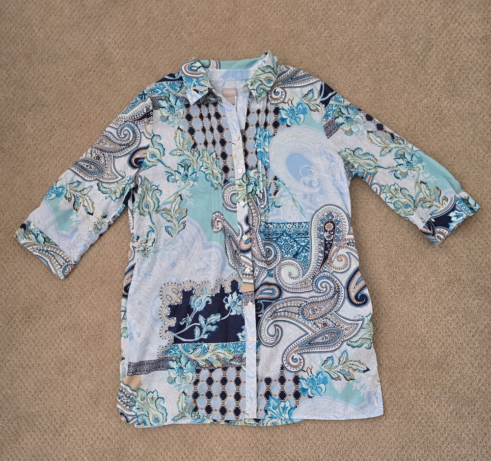 Chico's Tunic Top Cotton Size 2 3/4 Sleeve