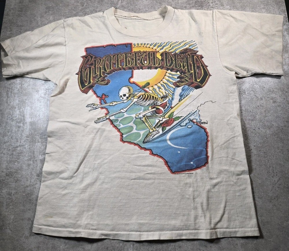 VTG 1986 Grateful Dead Rick Griffin California Surfing Skeleton Single Stitch M