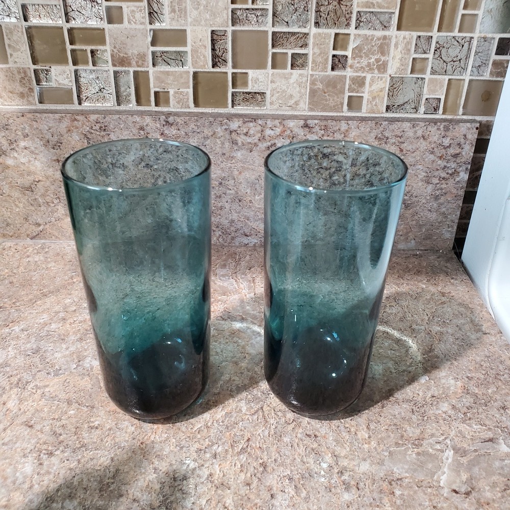 VTG Libbey  Blue Metropolitan Round Bottom 6 1/2 Tumbler Drinking Glasses 2
