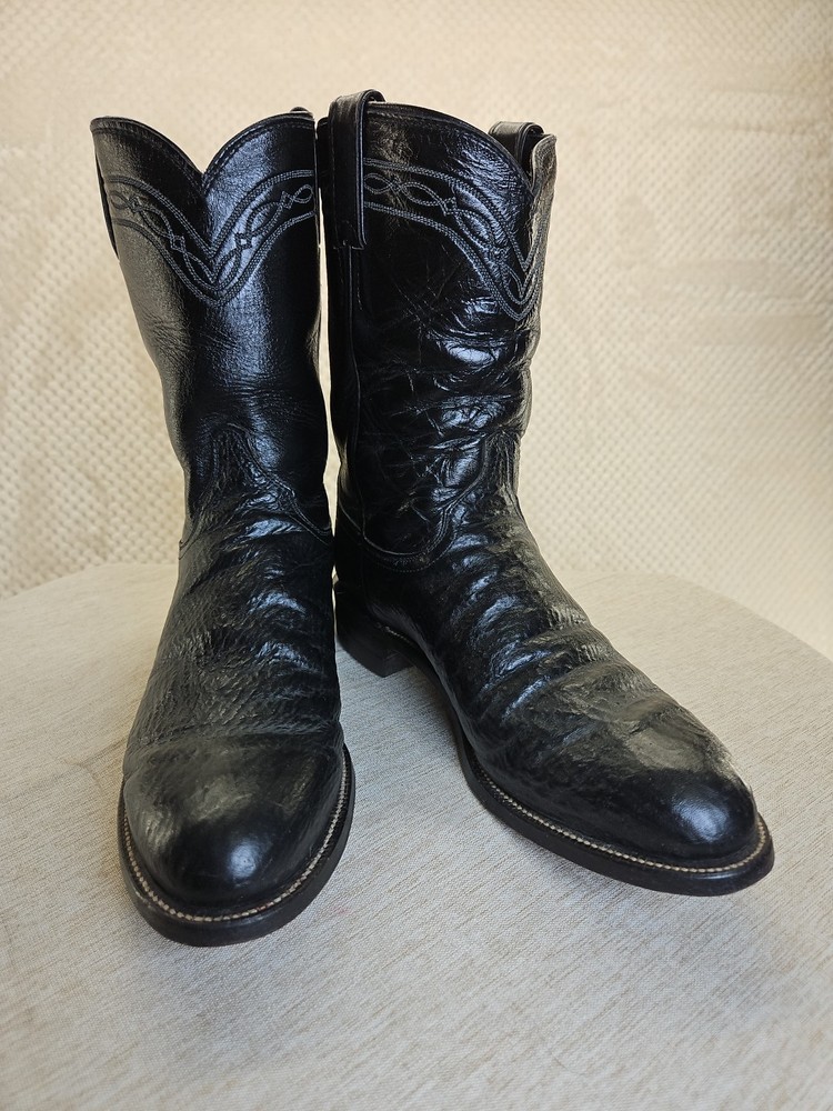 Justin Shark Skin Western Boots Mens Black Sz. 9 D Model 3161 Pre-owned...