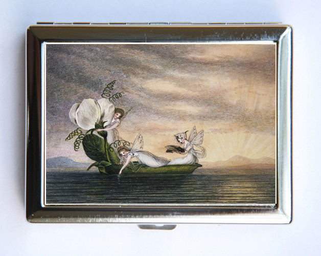 Fairies Sailing on Pea pod Cigarette Case id case Wallet Business Card Holder