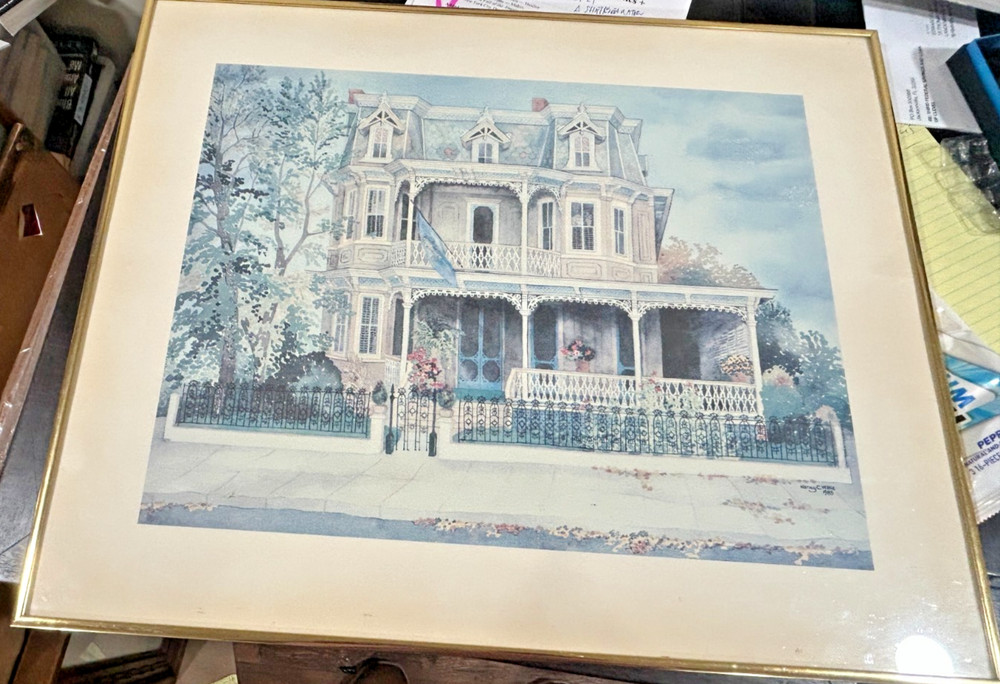 Nancy C. Willis 1983 Watercolor • Victorian House Architecture • Signed • Framed