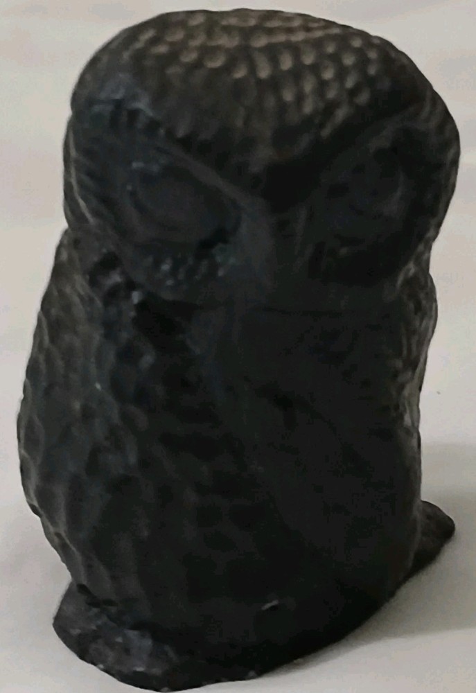 Vintage Canadian Black Coal Owl Carved Figurine Folk Art Souvenir
