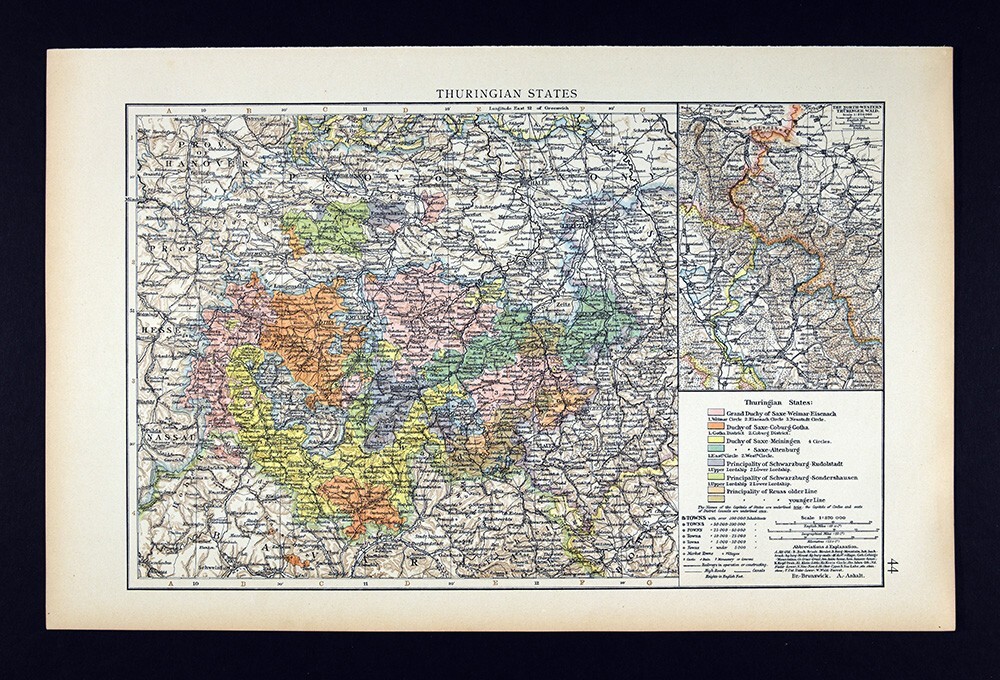 1900 Times Map Germany Thuringia Thuringen Gera Leipzig Halle Weimar Frankfurt