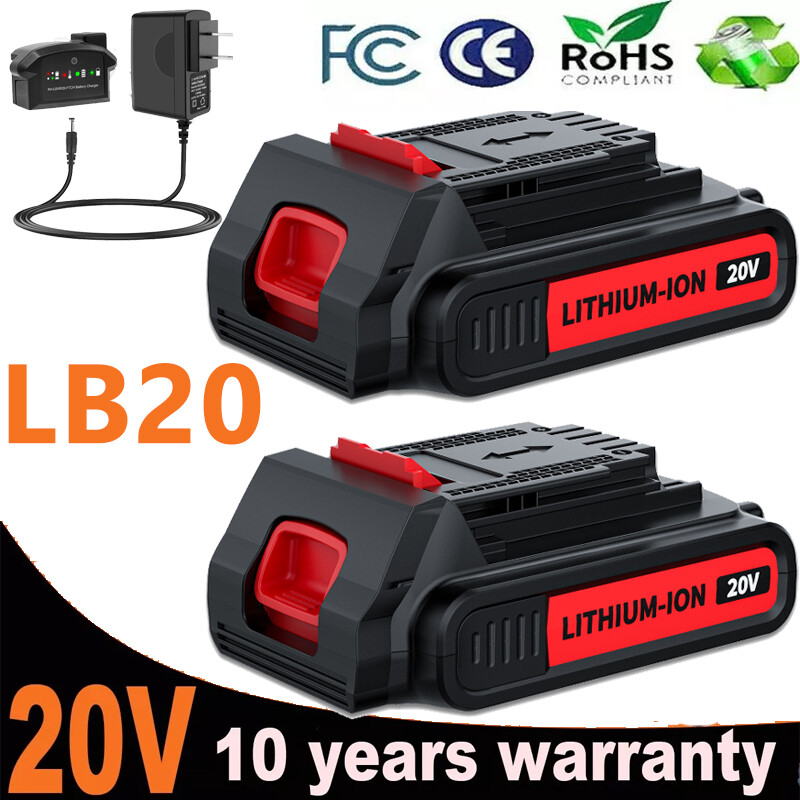 2-Pack Black & Decker 20V LBXR20 3.8Ah Max Lithium LB20 Battery with Charger