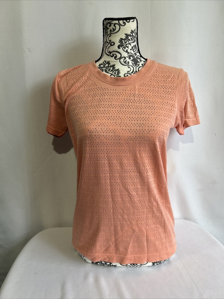 Lululemon Shirt Women 6 Orange Top Breeze By Short Sleeve Perforated Active Yoga