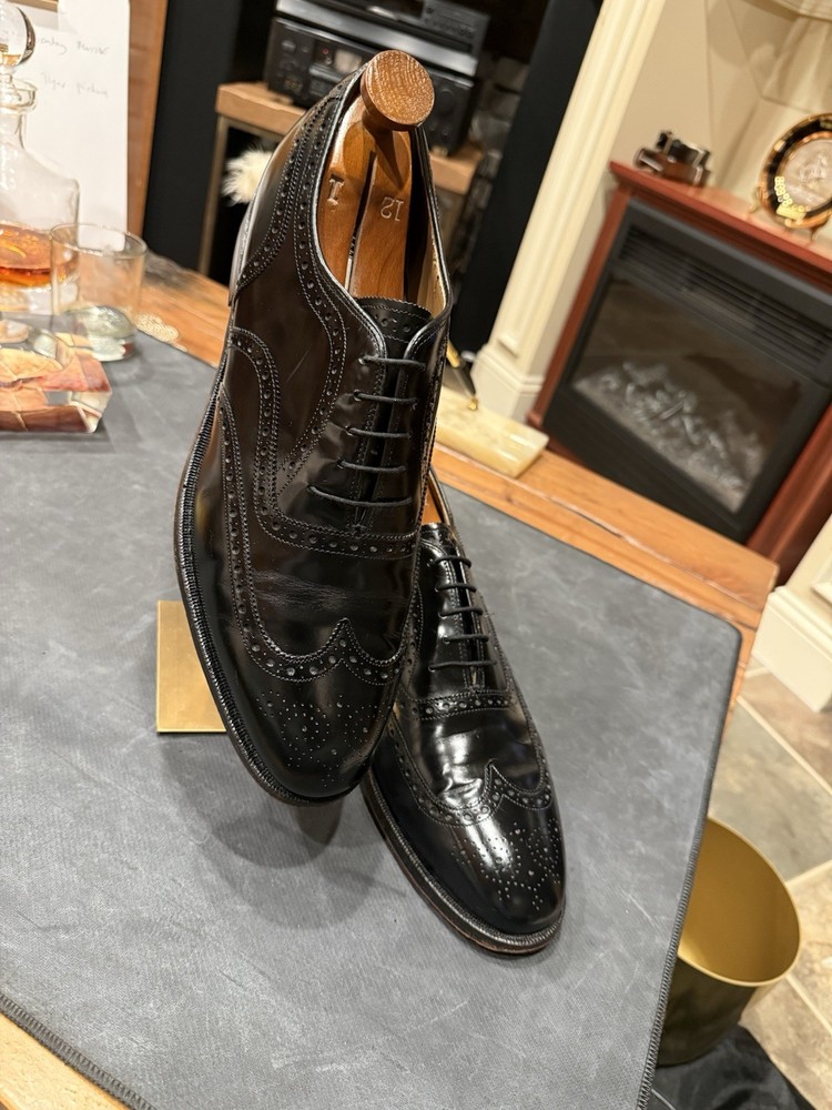 Johnston & Murphy Black Leather Wingtip Brogue Men's Oxford Dress Shoes 13 D/B
