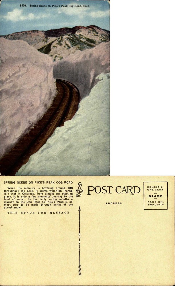 Pikes Peak Cog Road CO Colorado track snow vintage unused