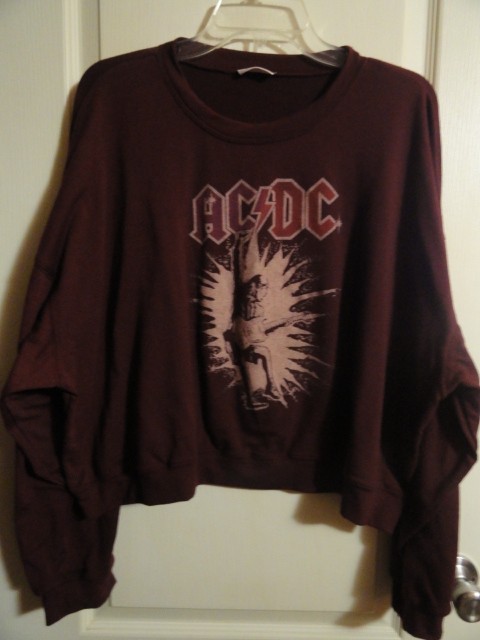 AC/DC Angus Burgundy Womens Cropped Long Sleeve Shirt Size XL 58 Inch Chest TUB3-image