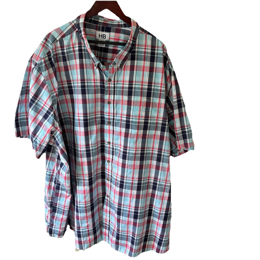 Harbor Bay HB Men's 5XL blue/red plaid button up SS shirt w/pocket