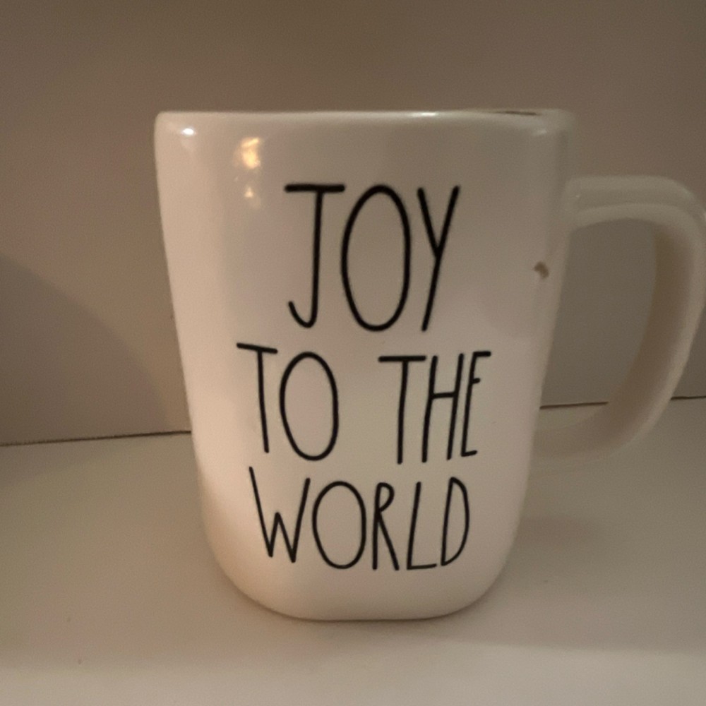 Rae Dunn White Ceramic Coffee Mug JOY TO THE WORLD Holiday Christmas