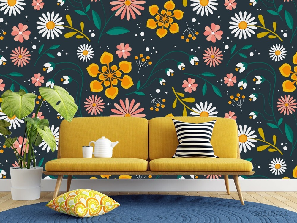 3D Cartoon Colorful Floral Leaves Wall Murals Wallpaper Murals Wall Sticker 5