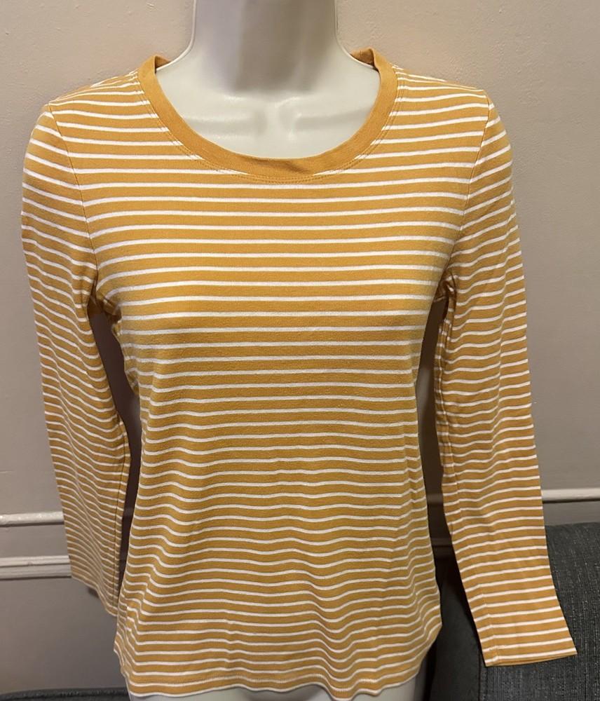Women’s Gap Favorite Long Sleeve Tee T-shirt Mustard Yellow Stripe Medium