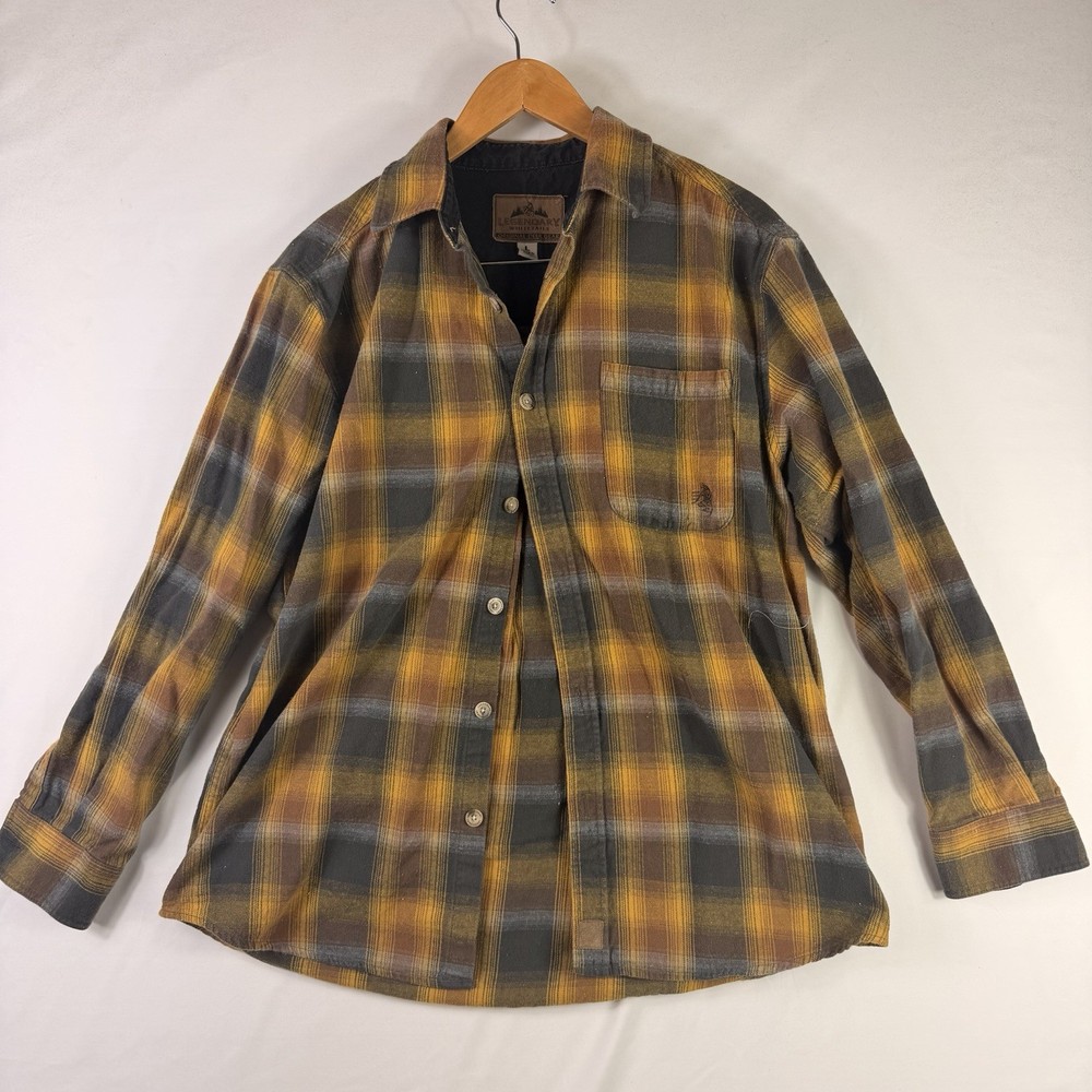 Legendary White Tails Flannel Button Down Shirt Yellow Plaid Men's Size Large