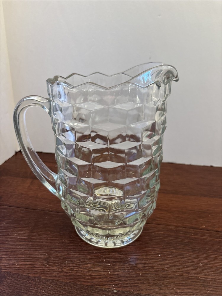 Vintage Indiana Glass Cubist Colony Whitehall Clear Water Pitcher 8