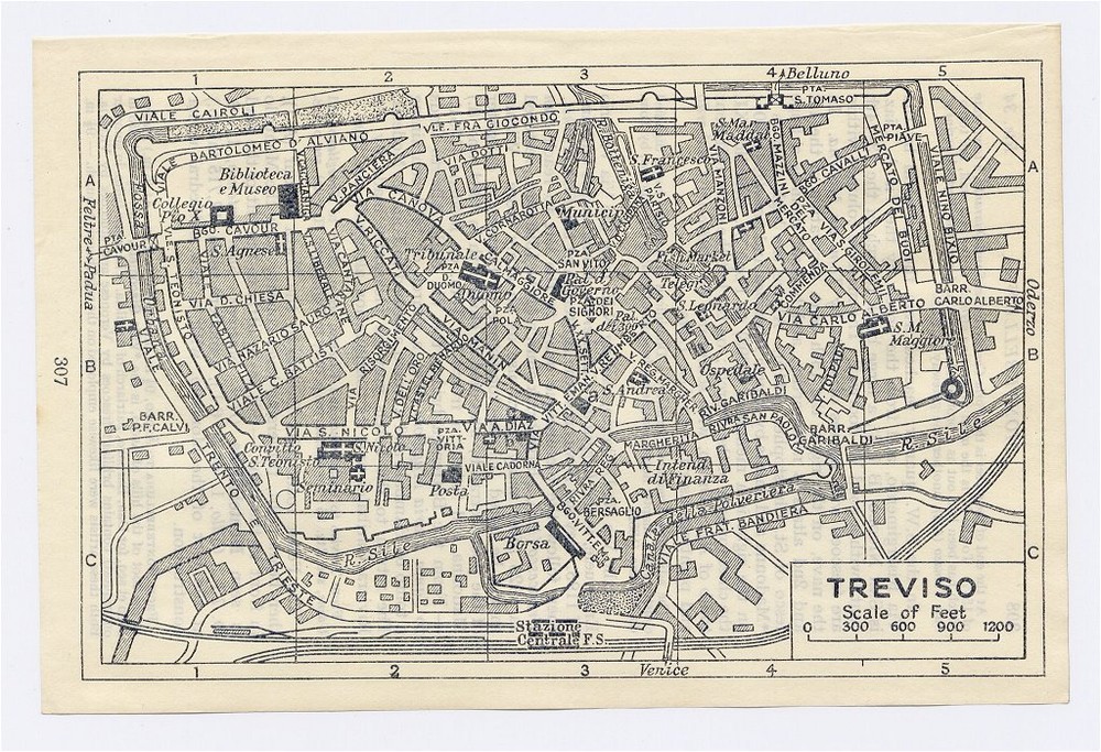 1937 Original Vintage City Map Of Treviso / Veneto / Italy