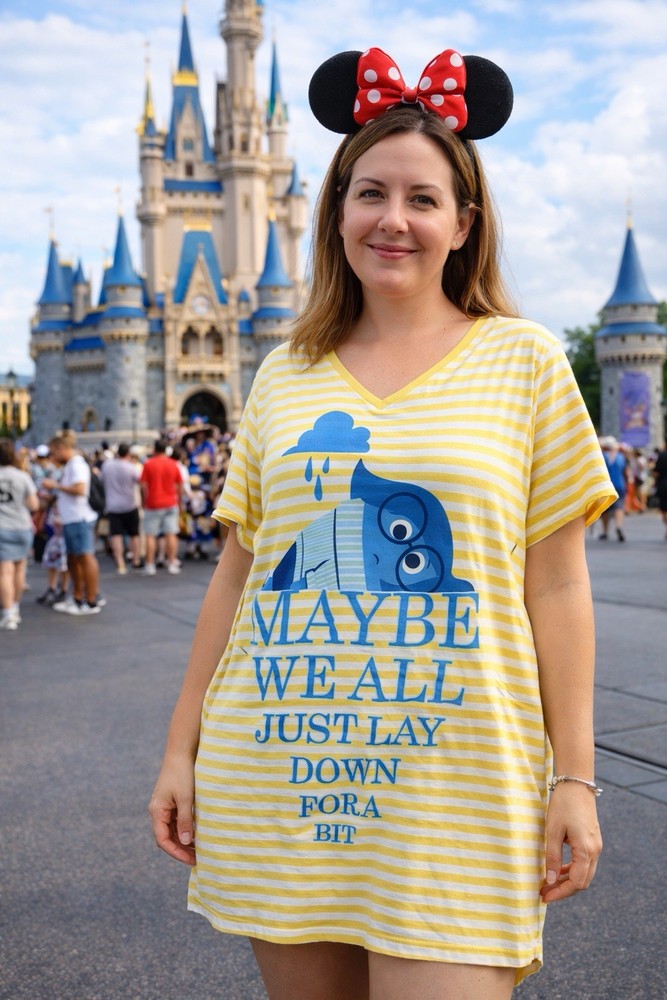Disney Store Inside Out Sadness T-Shirt Women’s 3XL Yellow Striped Round Hem