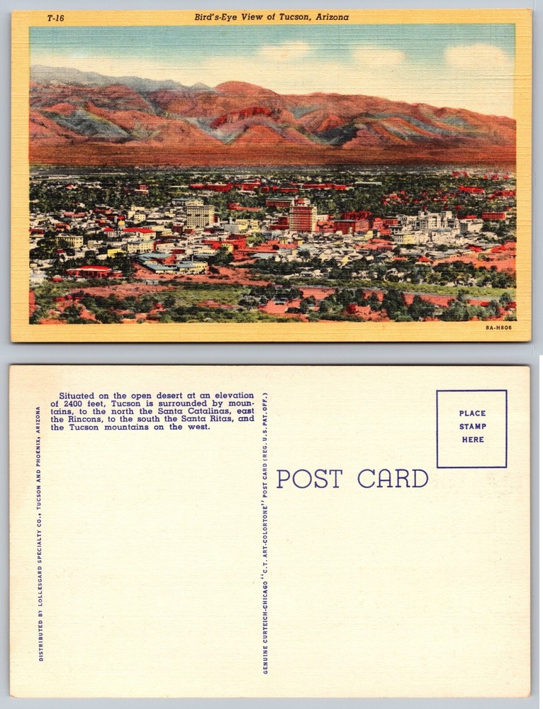 Arizona AZ Birds Eye View Tucson Cityscape Mountains Desert Postcard