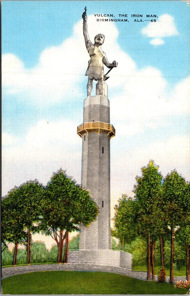 Vulcan The Iron Man Statue Birmingham Alabama,  Red Mountain Linen Postcard