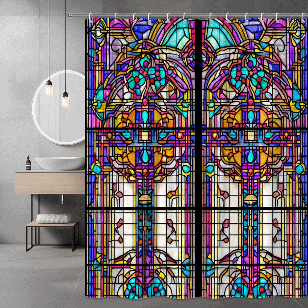 Colorful Stained Glass Style Shower Curtain Graphic Print