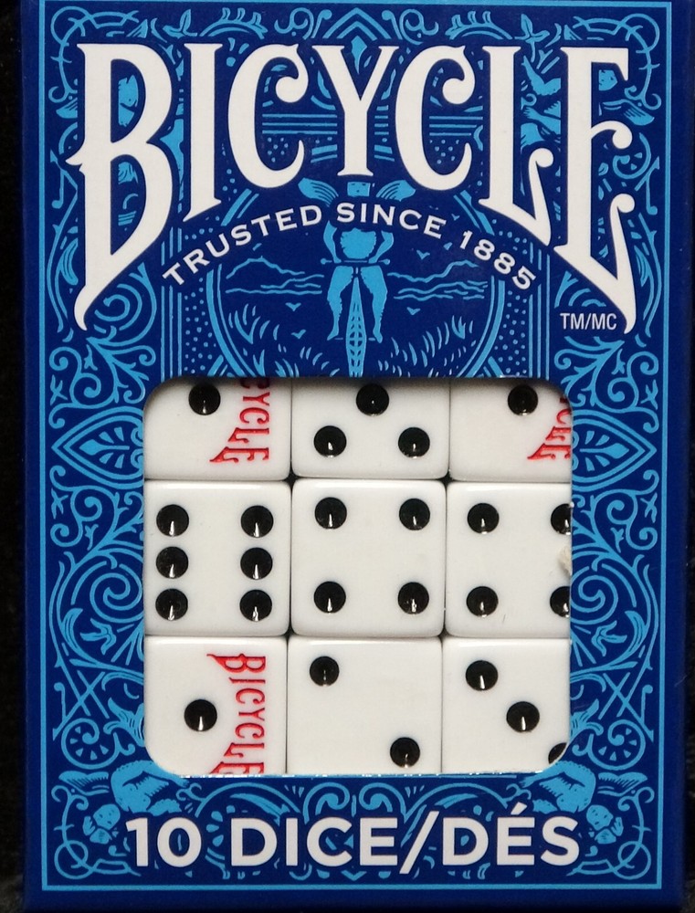 Lot 2 Sets Bicycle Dice, 10 Count (Six Sided 16 mm) Games Craps Backgammon Bunco