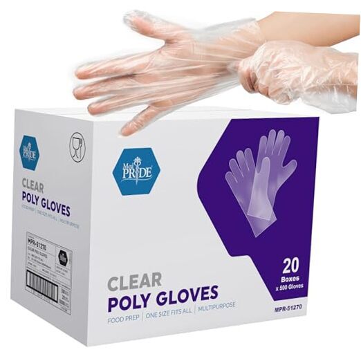 Clear Food-Prep Poly Gloves |Multipurpose Latex-Free Disposable Box of 500