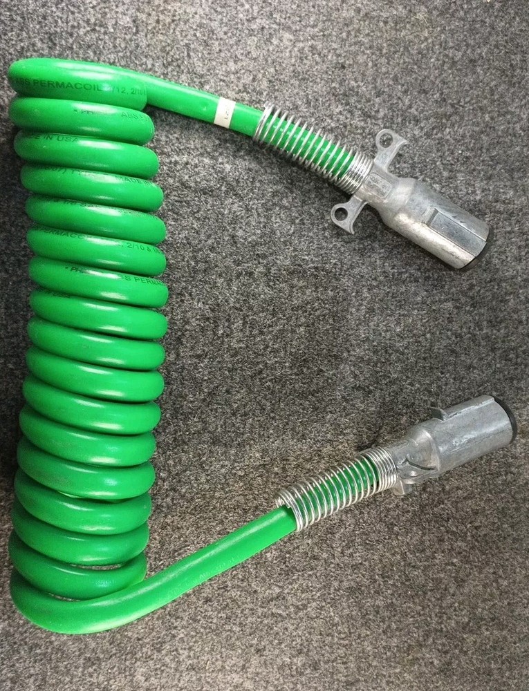 7 Pin 15ft Green Coiled ABS Trailer Wiring Cable for Semi Trucks-image