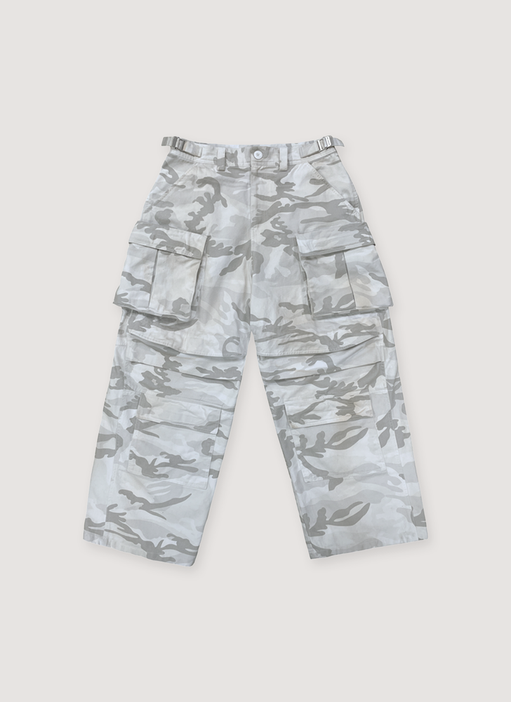 Washed Cargo Pants White Camo