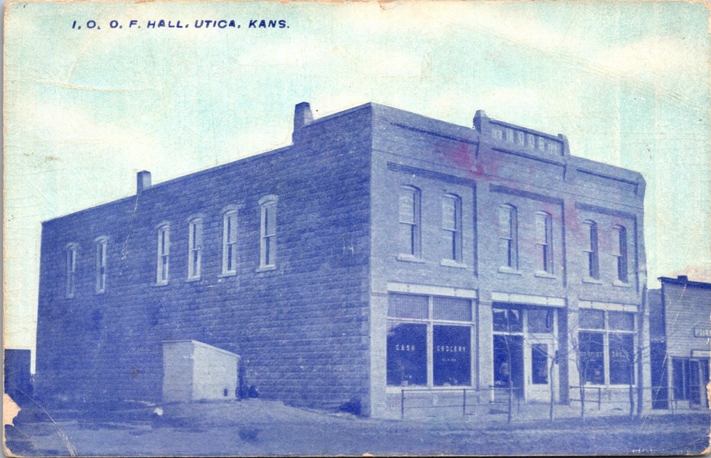 I.O.O.F. Hall Utica Kansas Odd Fellows Building Antique Postcard
