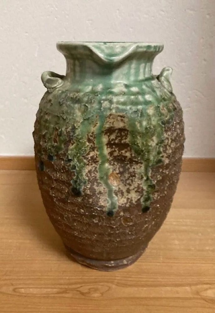 Shigaraki Ware Vase with Ears Green Glaze Animal Shape Handmade Pottery