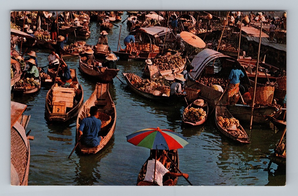 Thailand- Bangkok Floating Market Standard Souvenir Postal Old Vintage Postcard