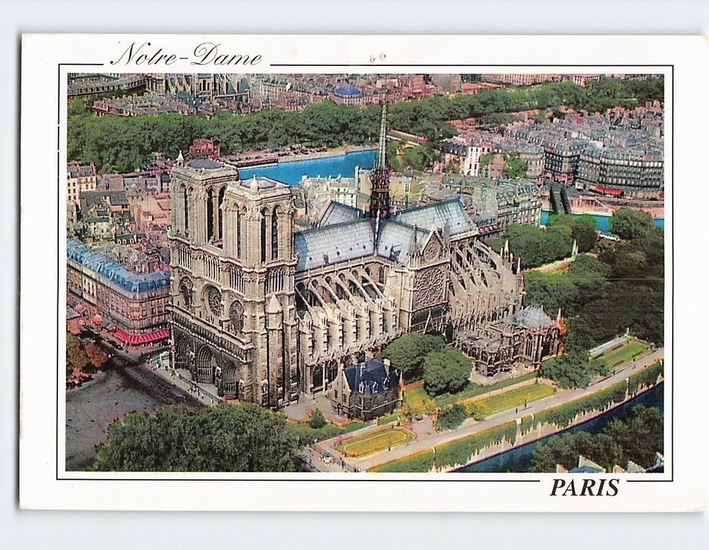 Postcard Aerial View Notre Dame Cathedral in Paris France