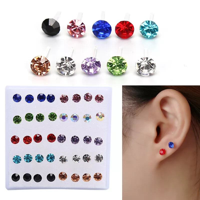 Wholesale 20 Pairs Multi-color Crystal Round Stud Earrings Jewelry Size 2mm-5mm