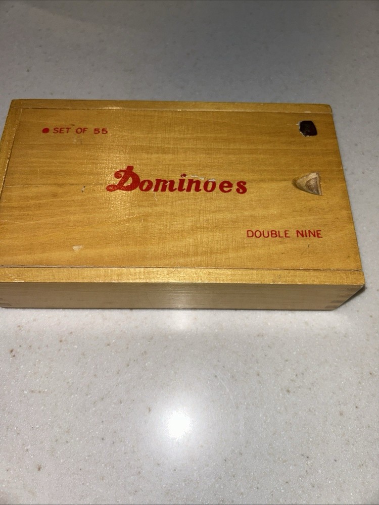 Vintage Domino Set Of 55, Double Nine,  Wooden Box Set Bakelite 1950’s