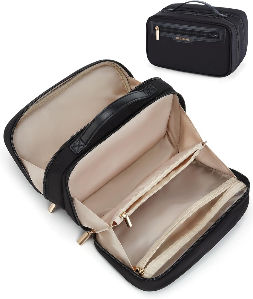 BAGSMART Black Toiletry Bag for Women – Spacious Travel Makeup Organizer