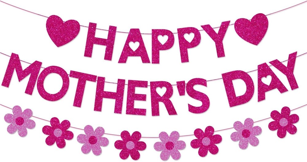 Mother'S Day Decorations Banner - Happy Mothers Day Decor Sign with 3D Flower Ga